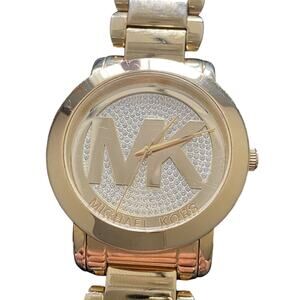Michael Kors Women's Runway MK Logo Glitz Gold Tone Steel Watch 45mm MK3462